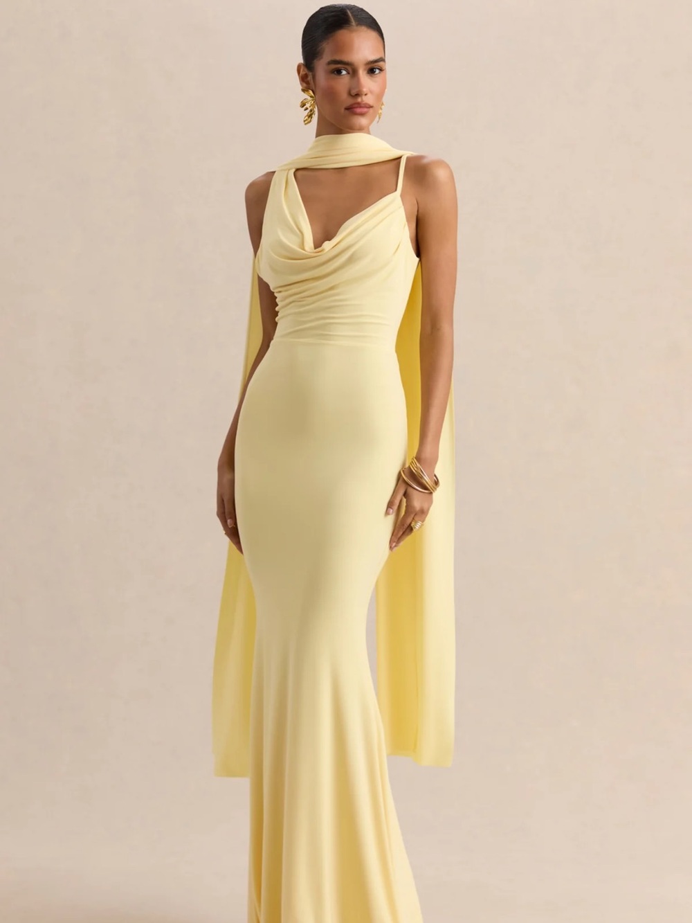 Club London BRAND NEW Elegant Yellow Cowl-Neck Evening Dress